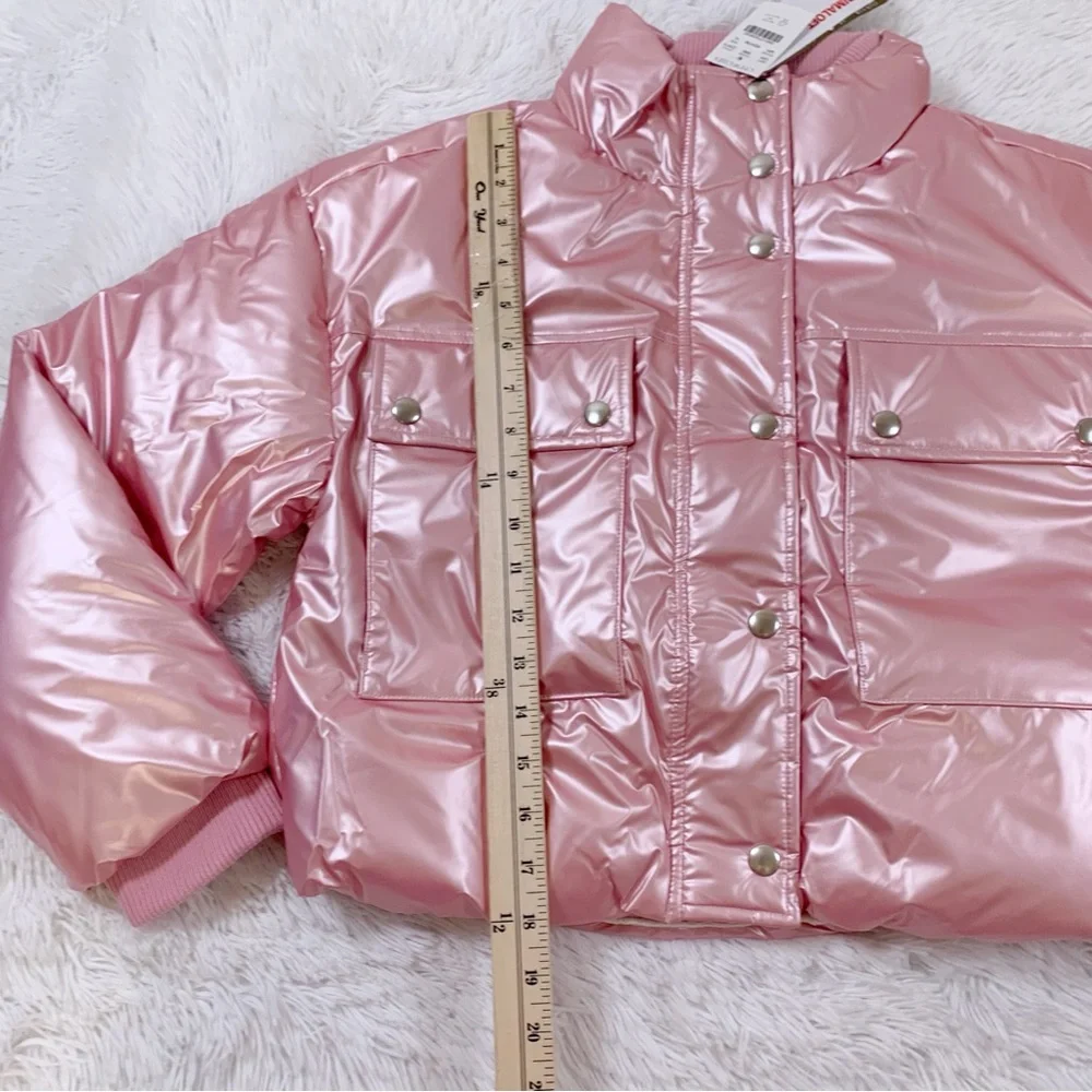 Crewcuts NWT Girls' cropped metallic puffer jacket‎ long sleeve full zip